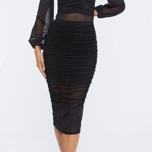 Ruched Mesh Bodycon Skirt